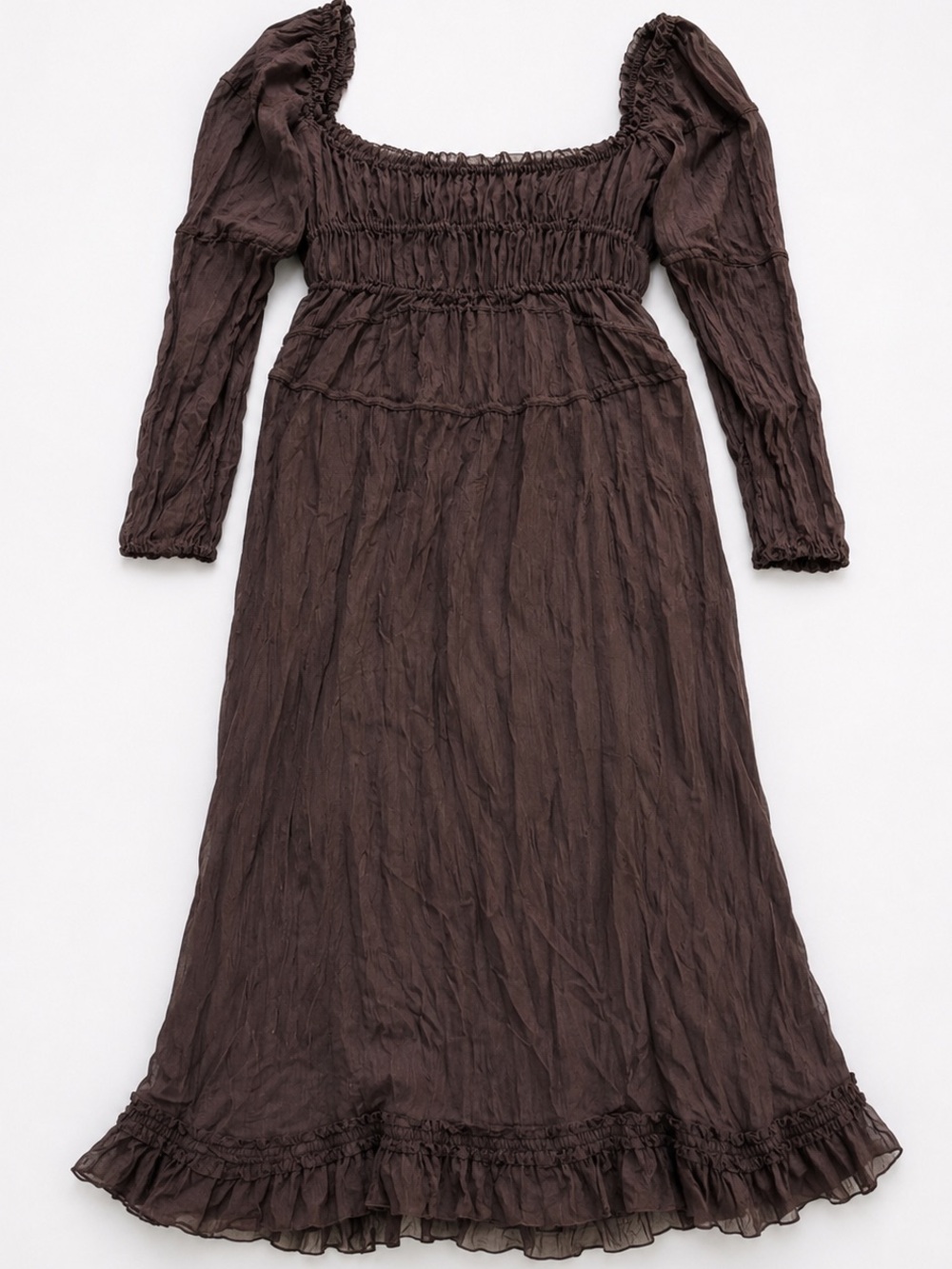 VINTAGE PRADA Y2K Sheer Silk Off the Shoulder Ruched Babydoll Milkmaid Dress
